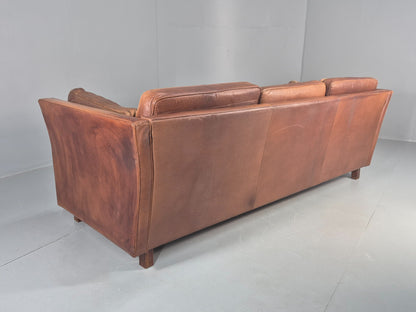 Vintage 3 seater sofa Danish Brown Leather 1970s Mid Century Retro EB10498