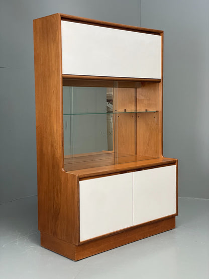 Vintage 1960s Cocktail Cabinet Teak White Formica Glazed Shelving EB12081