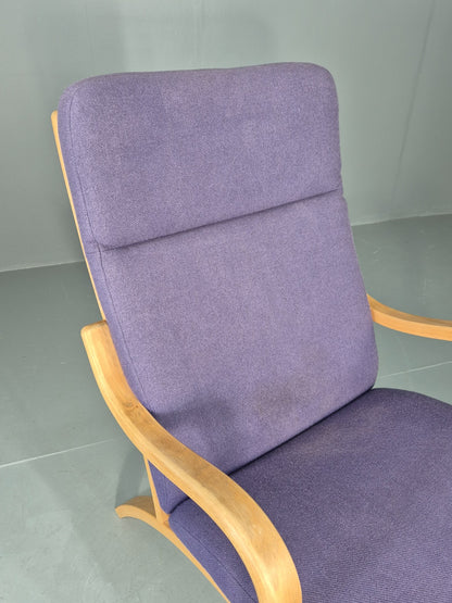 Vintage Mid Century Lounge Chair Bentwood Frame Danish Purple Wool 1980s EB12136