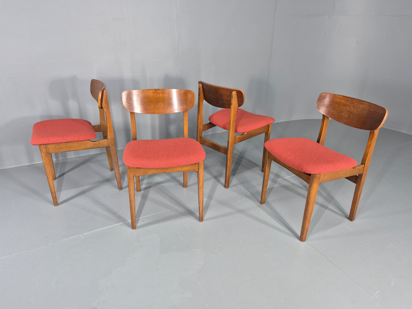 4 Vintage 1960s Dining Chairs, Beech and Teak Frames With New Upholstery EB11889