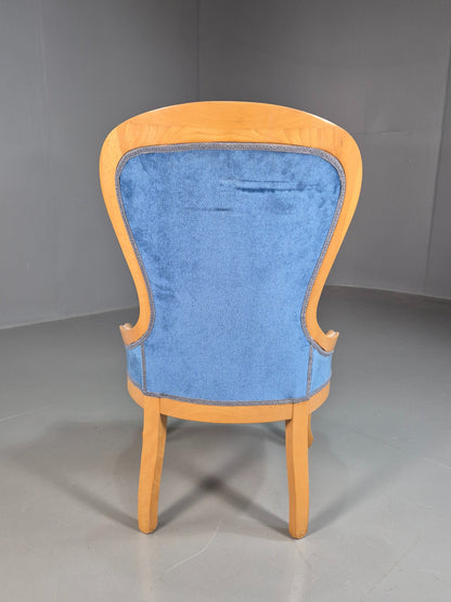 Vintage Saloon Suite Armless Chair Blue Velvet Modern Antique Style EB07876