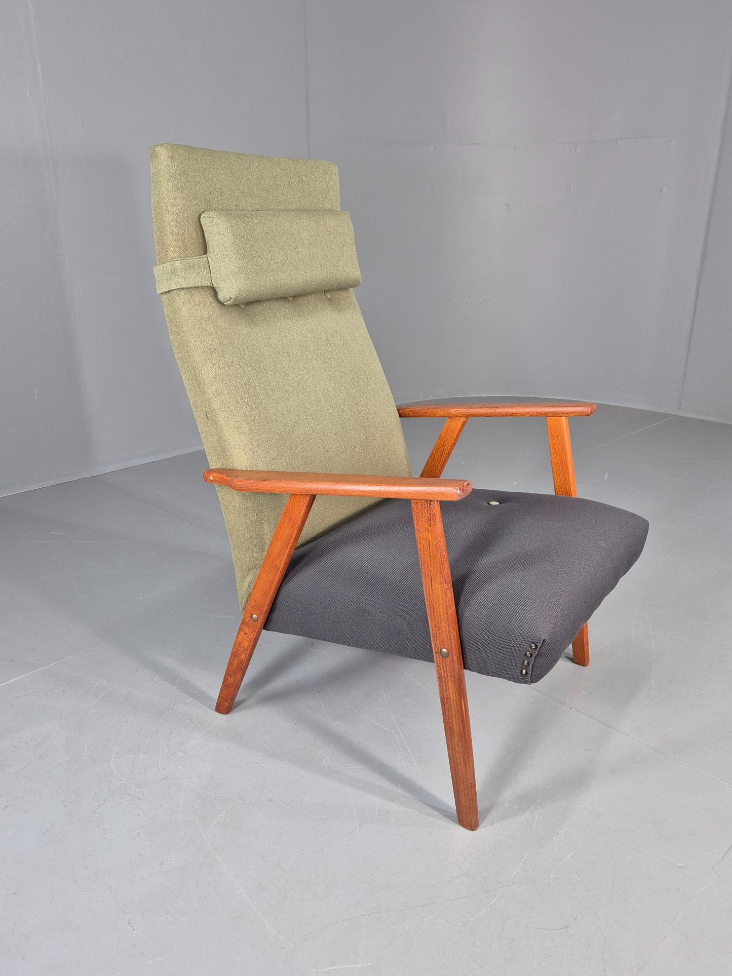 Vintage Mid Century Danish Lounge Chair Teak Frame High Back 1960s Retro EB12125