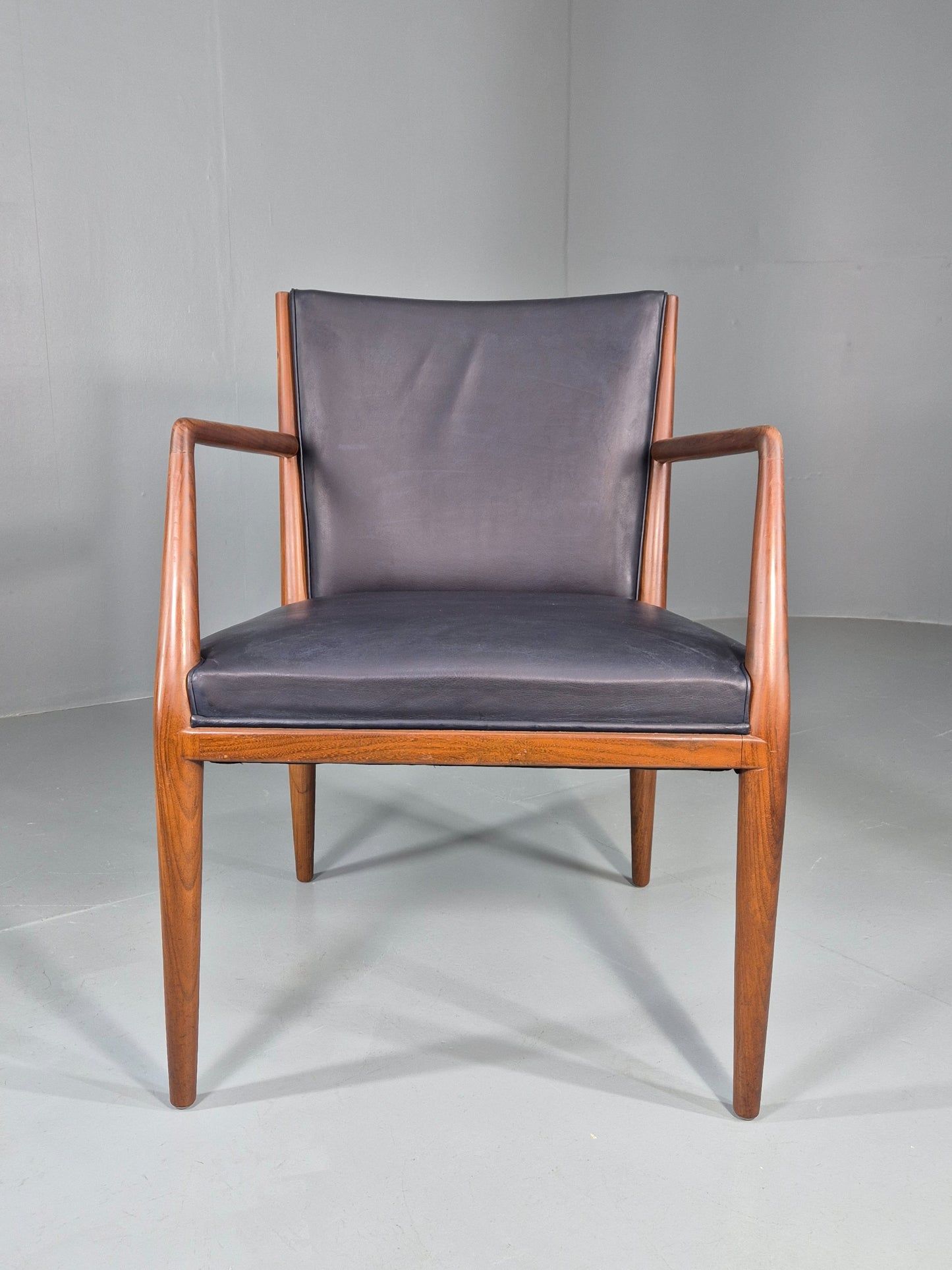 Vintage Mid Century Teak Armchair Blue Leather 1960s Retro EB11894