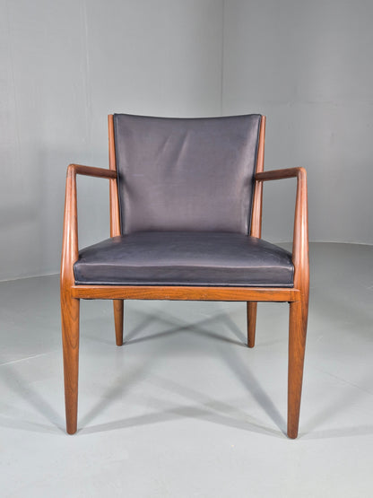 Vintage Mid Century Teak Armchair Blue Leather 1960s Retro EB11894
