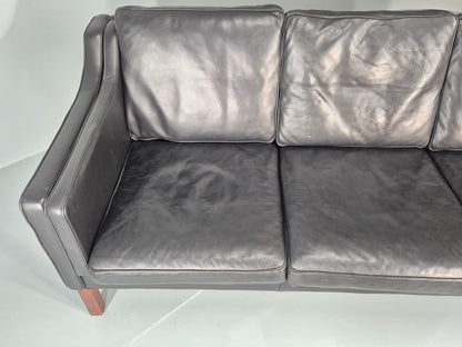 Vintage 3 seater Sofa Mid Century Skippers Black Leather Retro 1970s EB12172