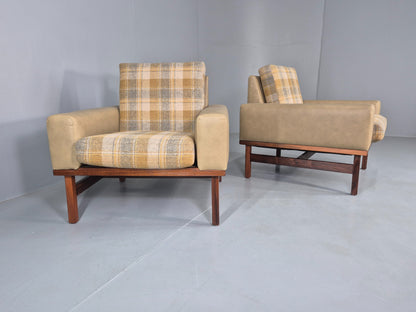 2 Vintage Danish Design Lounge Chairs New Leather and Wool Upholstery 1960s12040