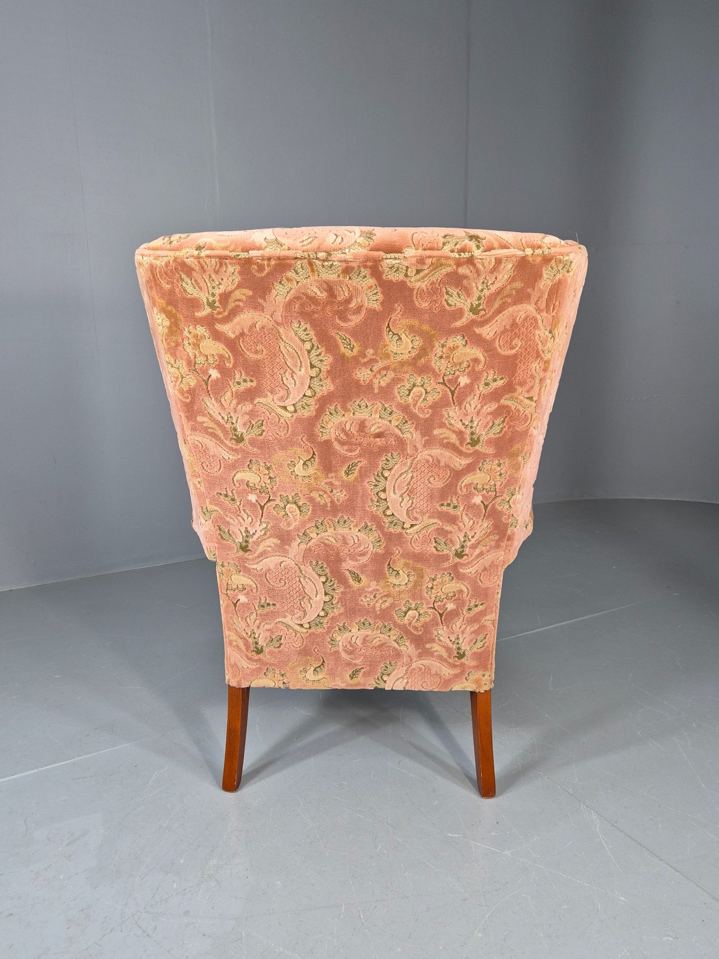 Vintage Parker Knoll Mid Century Lounge Chair Pink Hued Paisley Velour EB12168