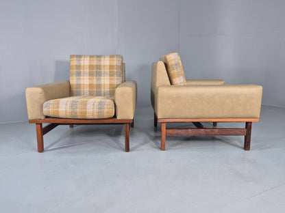 2 Vintage Danish Design Lounge Chairs New Leather and Wool Upholstery 1960s12040