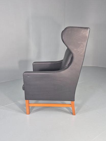 Vintage Skippers Wing Back Lounge Chair 1970s Retro Danish Black Leather EB12361