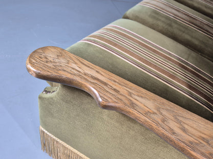 Vintage Danish 3 Seater Sofa 1970s Kjaernulf Styled Green Stripe Retro EB12729
