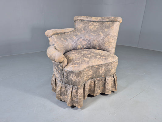 Vintage Asymmetrical Antique Chair Danish 1800s Floral Damask With Skirt EB12747