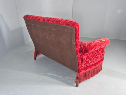 Vintage Antique 2 Seat Sofa Danish Red Moquette Tassels 1920s  EB12746