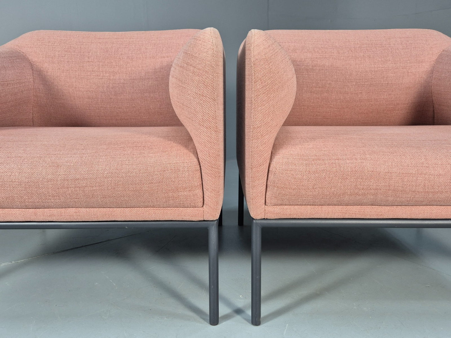 2 Roger Lewis Modern Design Armchairs Pink Wool Upholstery EB9952 MNOR