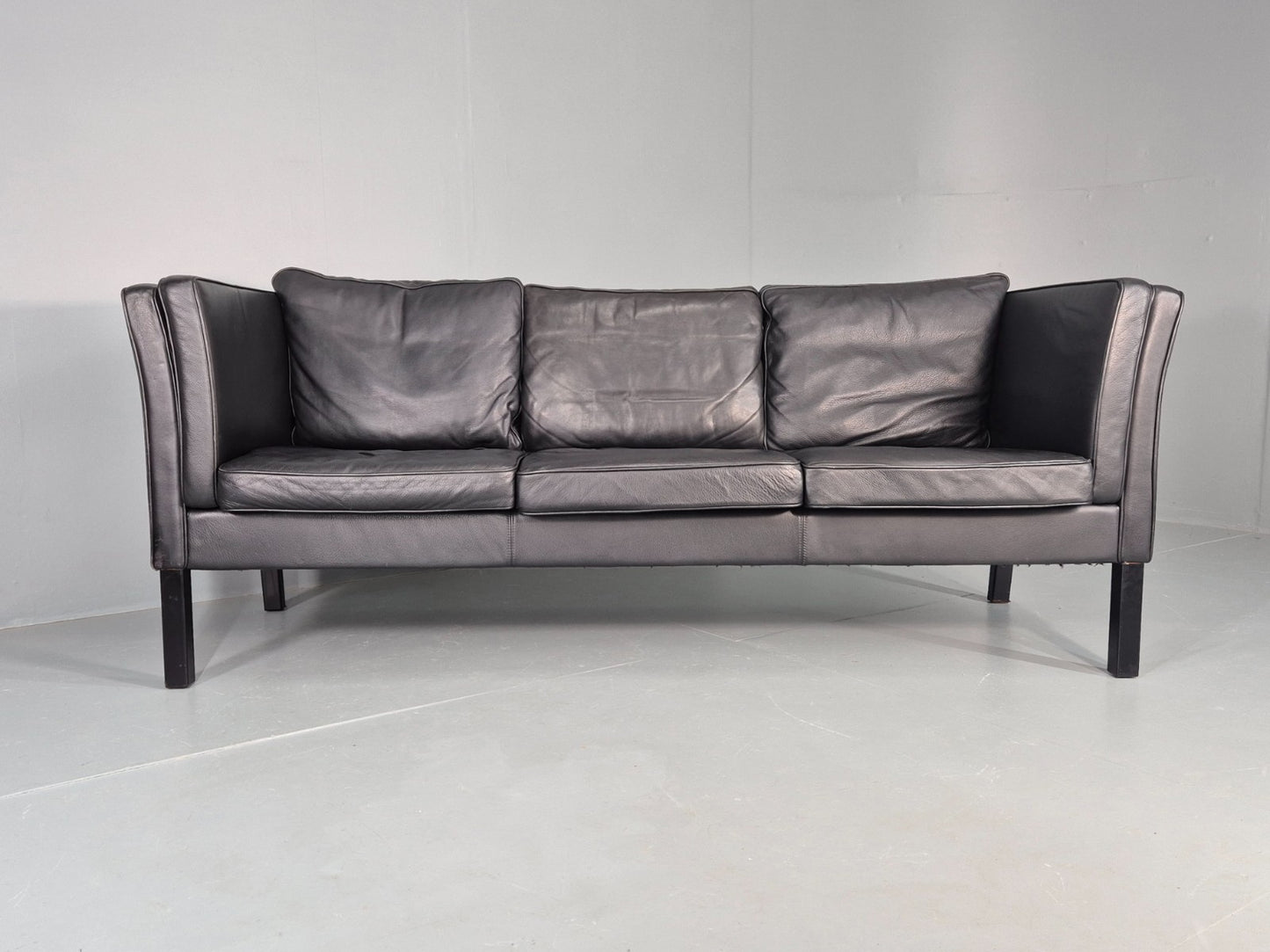 Vintage 3 Seater Sofa Danish Design Black Leather Mid Century Retro EB8627 M3SS