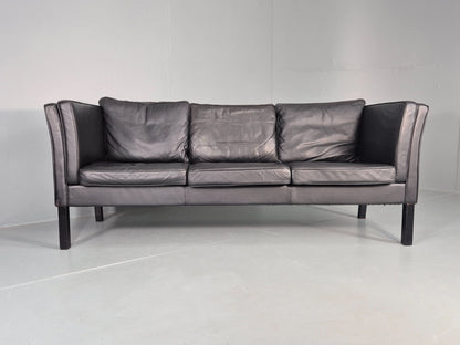 Vintage 3 Seater Sofa Danish Design Black Leather Mid Century Retro EB8627 M3SS
