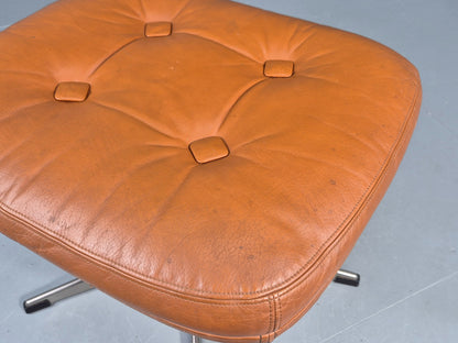 Vintage Danish Mid Century Footstool Tan Leather Swivel Base Retro 1960s EB12151