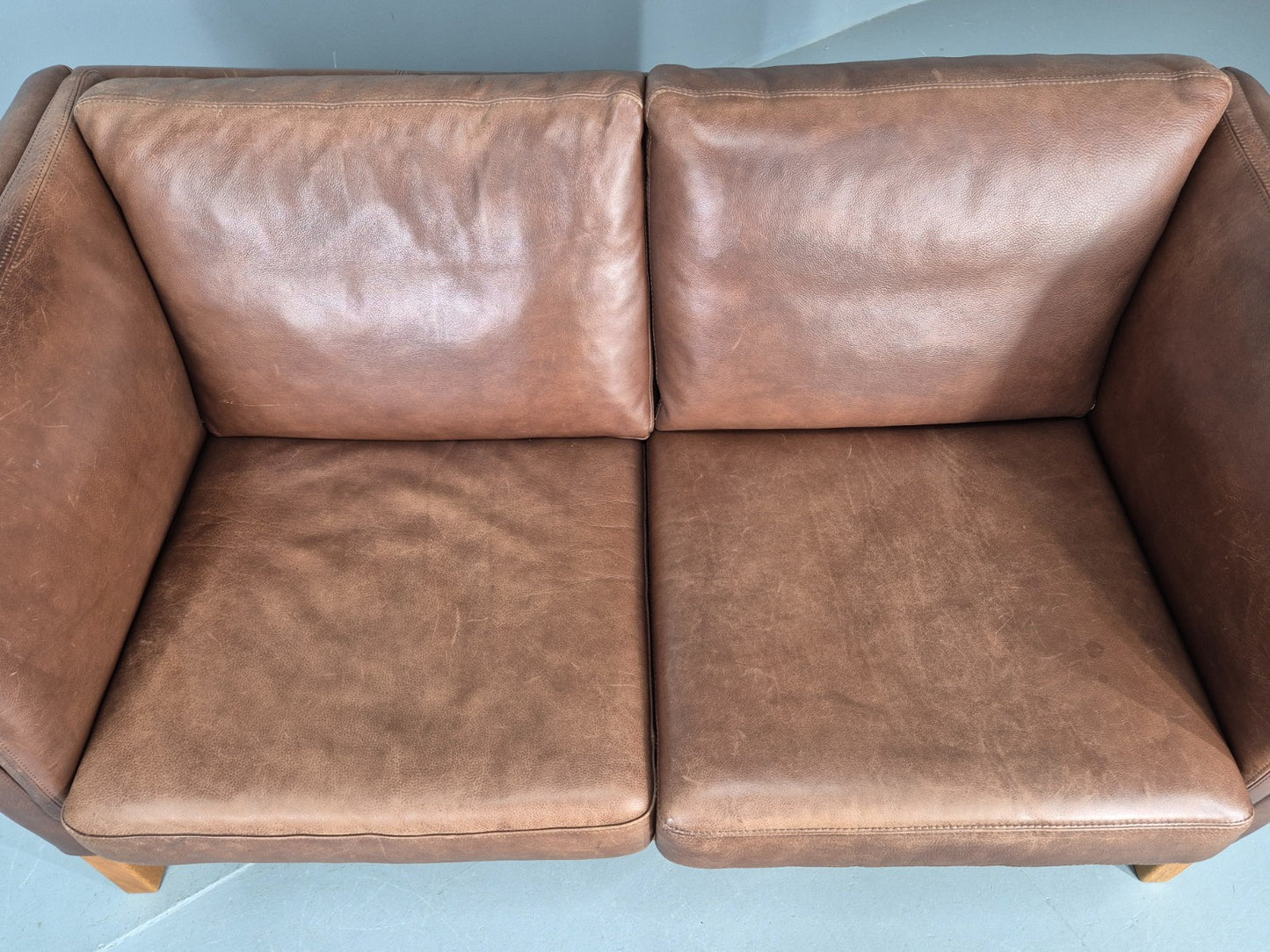 Vintage Mid Century 2 Seater Sofa Danish 1980s Leather Retro EB11636