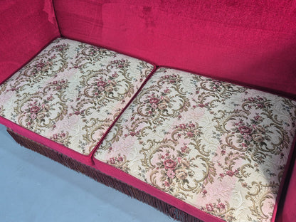Vintage Danish 2 Seater Sofa Knole Style Red 1950s Tassels Drop End EB12720