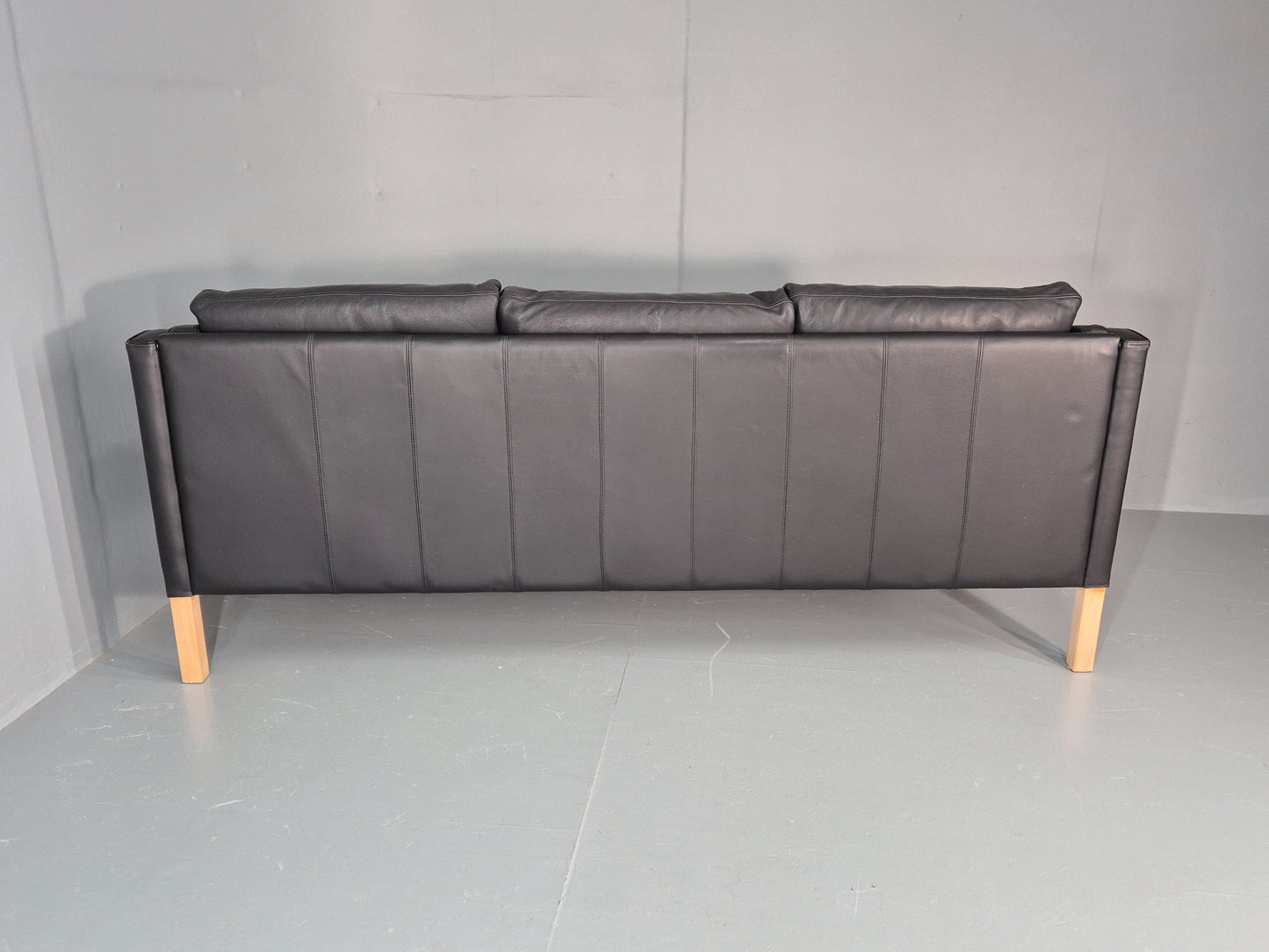 Vintage 3 Seater Sofa Danish Black Leather 1980s Retro Mid Century Style EB11938