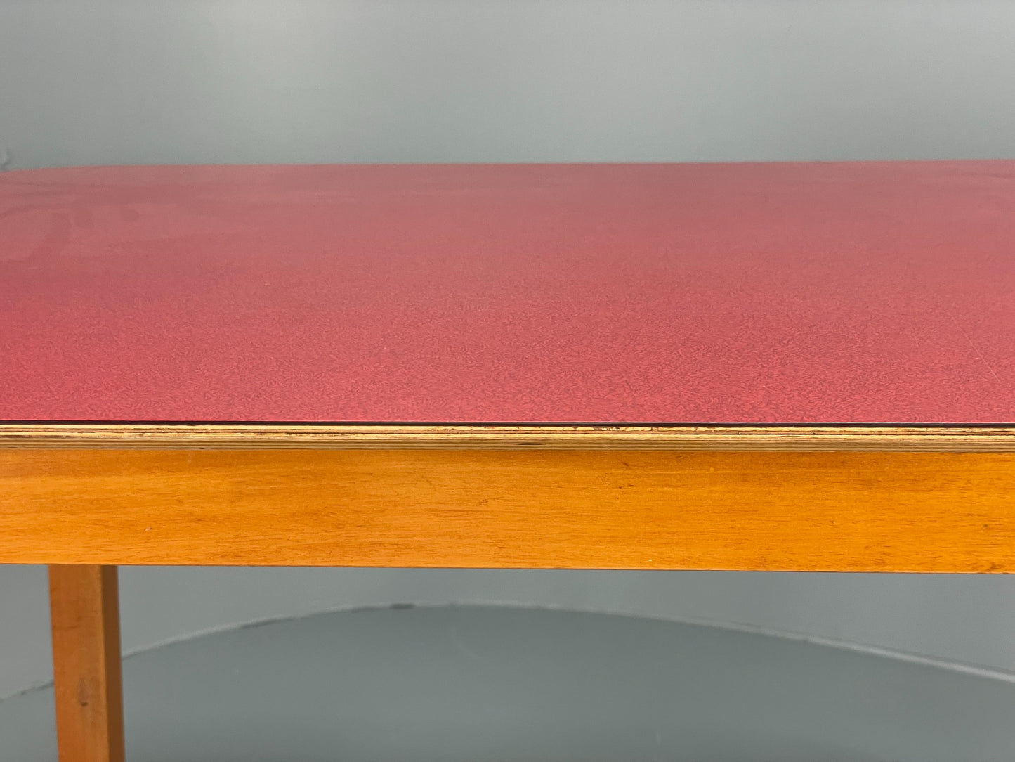 Vintage 1960s Kitchen Table Red Formica Retro Exposed Ply EB12194
