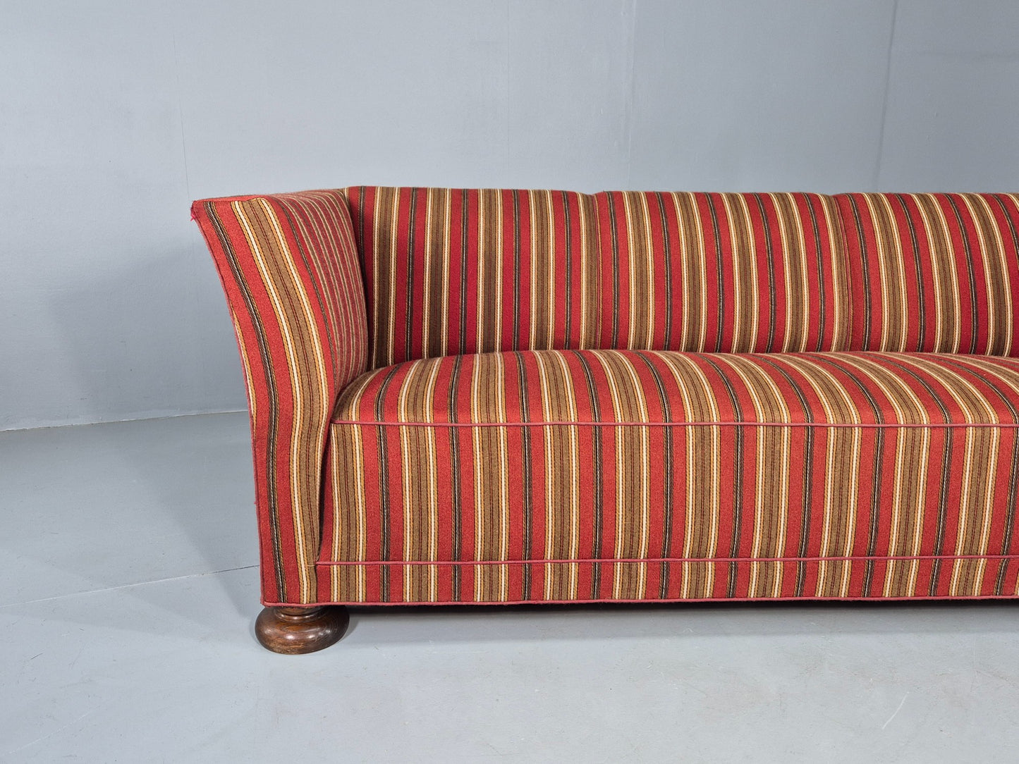 Vintage Art Deco Danish 3 Seater Sofa Red Wool Stripe Upholstery 1940s  EB12701