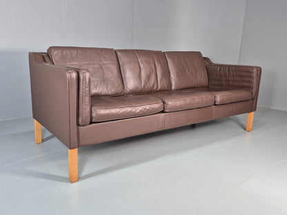 Vintage 3 Seater Sofa Mid Century Retro Brown Leather Mogensen  EB11637 M3SS