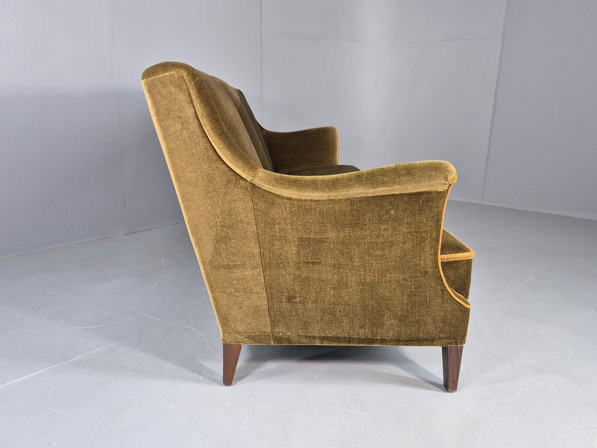 Vintage Mid Century 3 Seater Sofa Green Velour Upholstery Danish Design EB12731