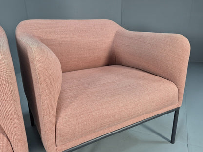 2 Roger Lewis Modern Design Armchairs Pink Wool Upholstery EB9952 MNOR