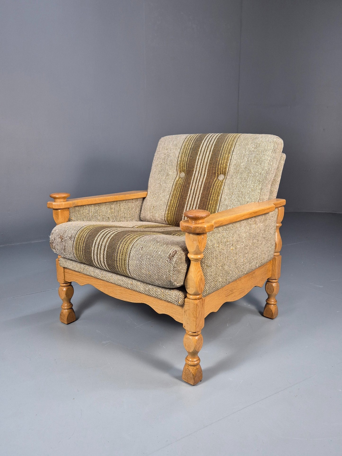 Vintage Danish Kjaernulf Style Oak and Wool Lounge Chair 1970s Retro EB9596
