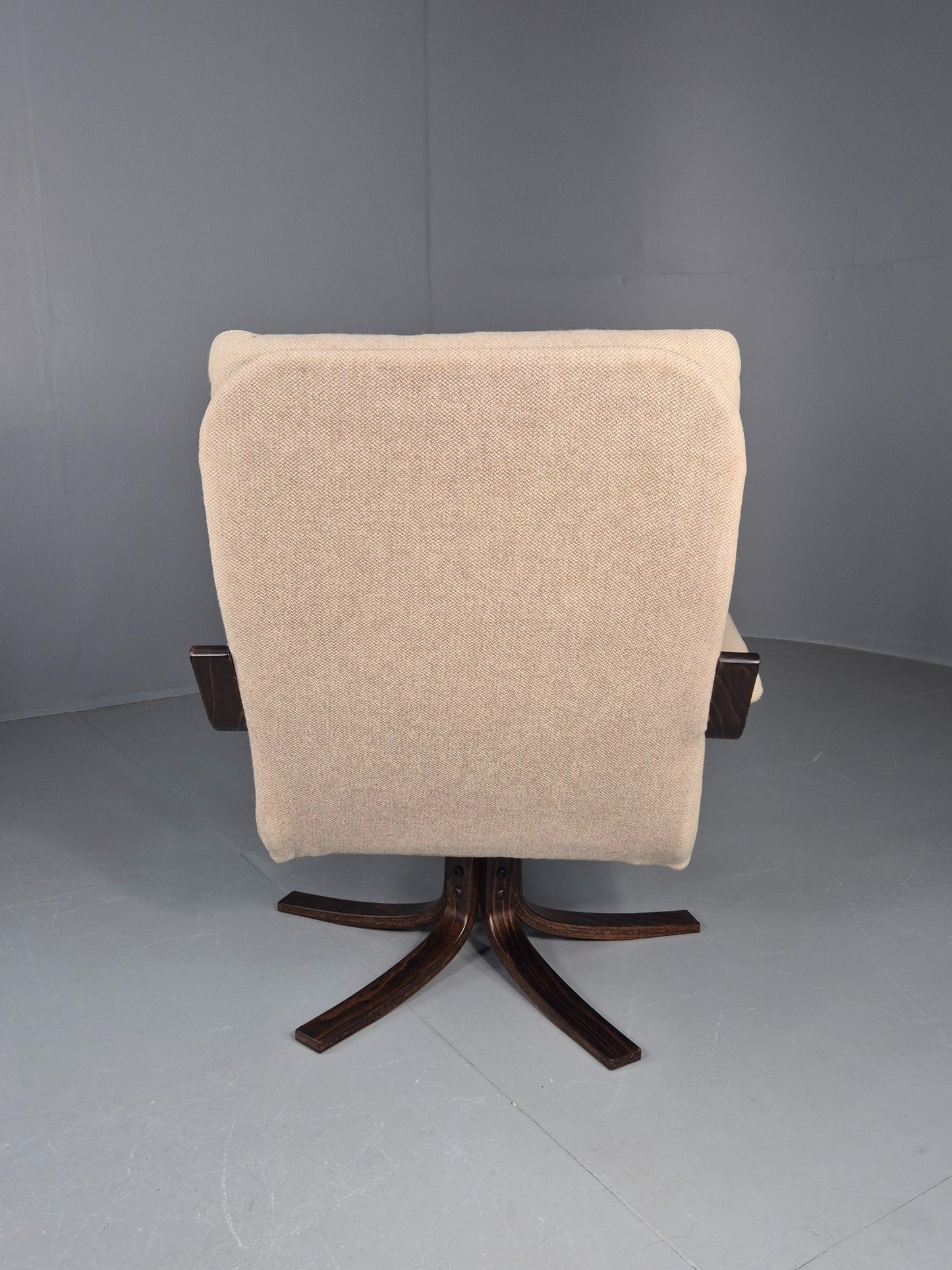 Vintage Danish Mid Century Swivel Chair Cream Bentwood Frame1970s Retro EB12123