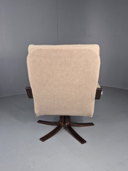 Vintage Danish Mid Century Swivel Chair Cream Bentwood Frame1970s Retro EB12123