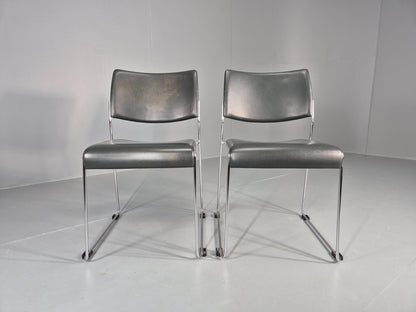 2 Stacking Chairs Modern Design Brunner Linos Leather Chrome EB11918 MSTA