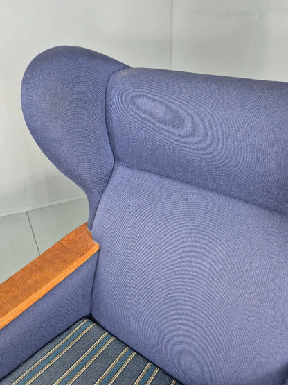 Vintage Danish Lounge Wing Chair Oak Frame Blue Wool 1970s  Retro MCM EB12771