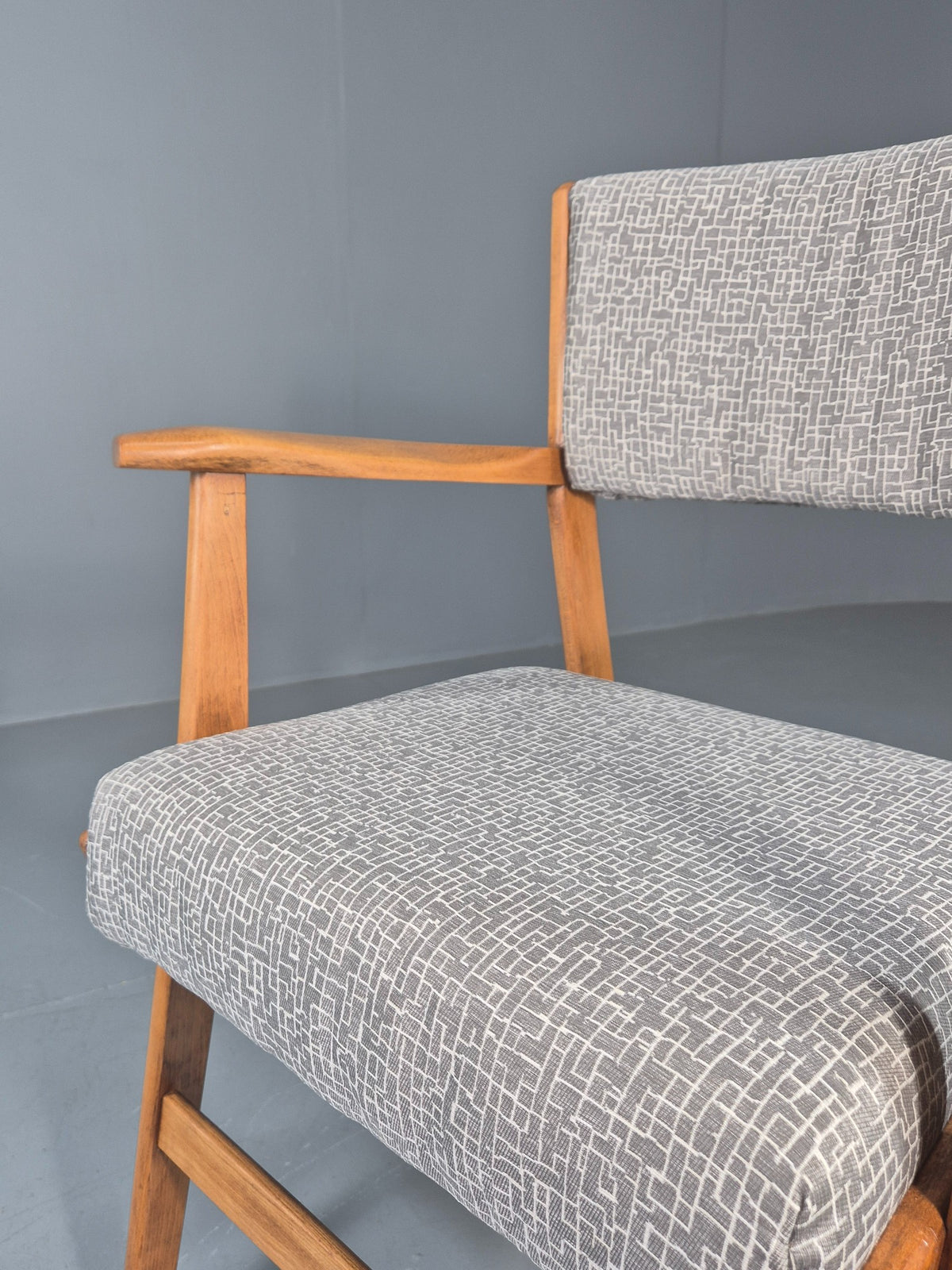 Vintage Mid Century Elbow Chair with New Upholstery 1950s Retro EB12983