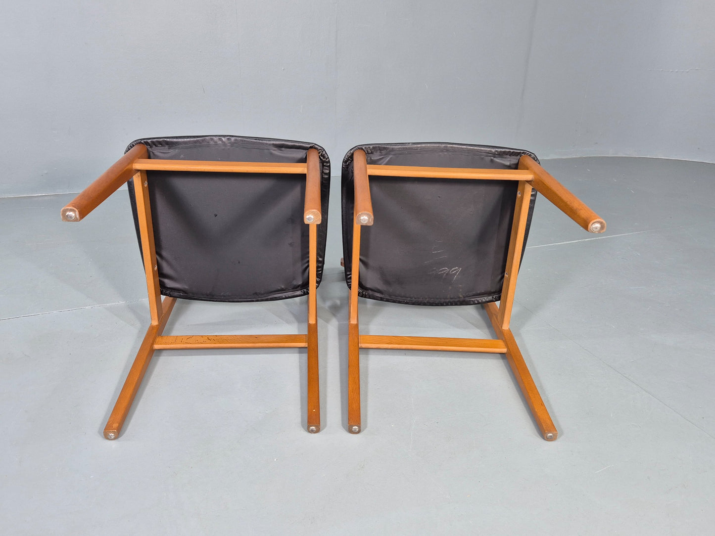 2 Vintage 1960s Dining Chairs Beech Teak and Vinyl Retro Mid Century EB12636