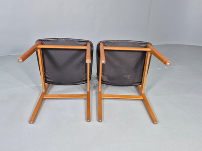 2 Vintage 1960s Dining Chairs Beech Teak and Vinyl Retro Mid Century EB12636