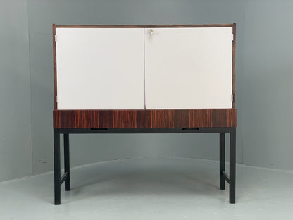 Vintage Cabinet White Formica Darkwood Retro 1960s Shelving Mid Century EB12517