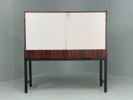 Vintage Cabinet White Formica Darkwood Retro 1960s Shelving Mid Century EB12517