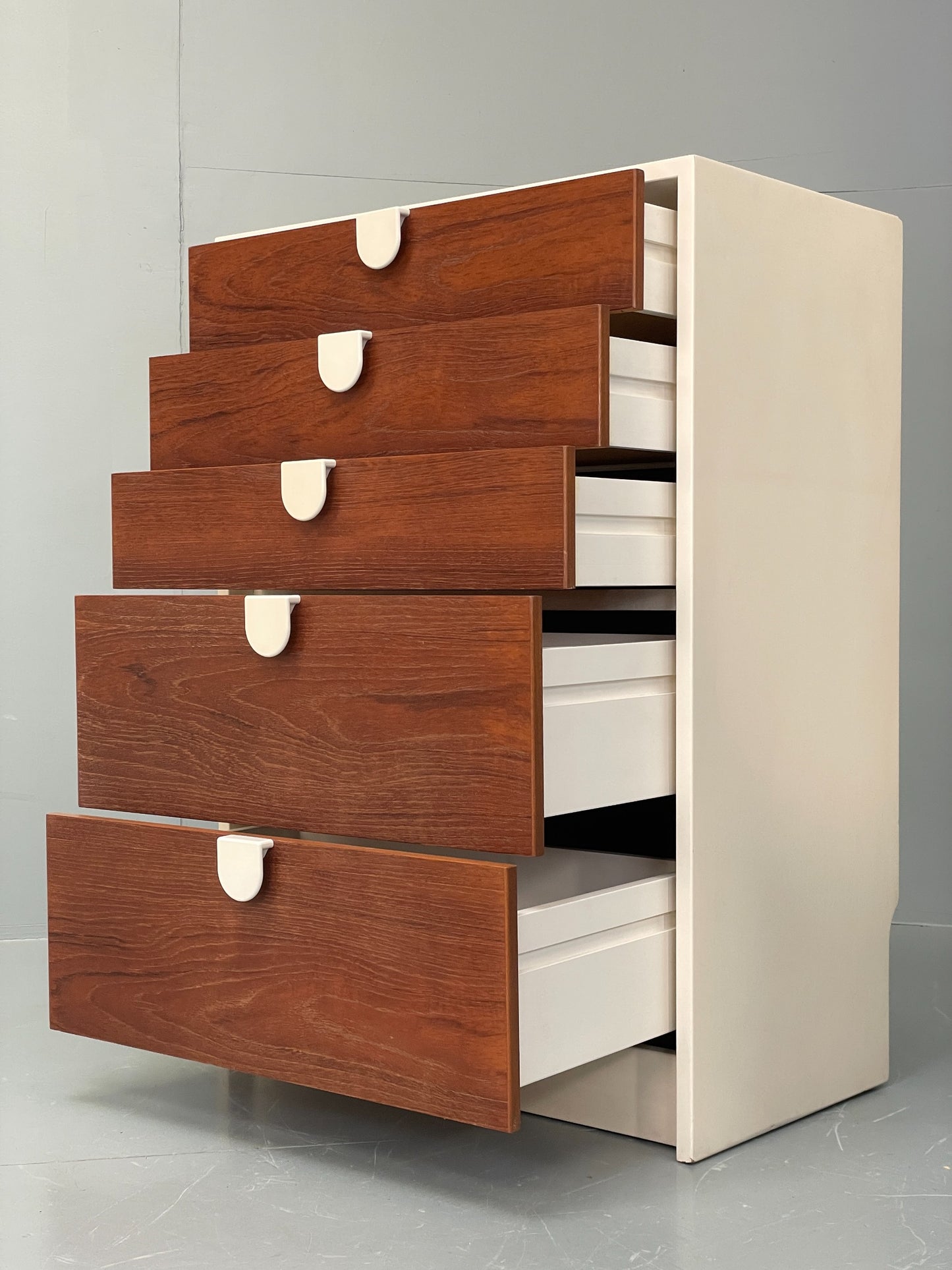 Vintage Chest Of Drawers 1970s Teak White Retro Chunky Handles EB12070