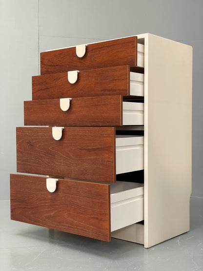 Vintage Chest Of Drawers 1970s Teak White Retro Chunky Handles EB12070