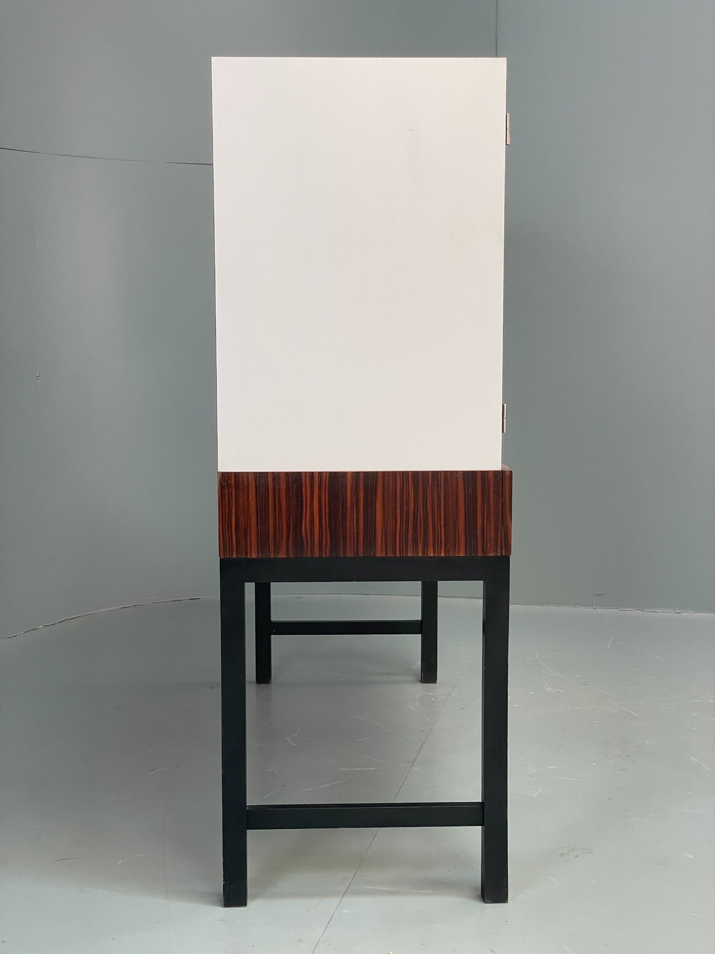 Vintage Cabinet White Formica Darkwood Retro 1960s Shelving Mid Century EB12517