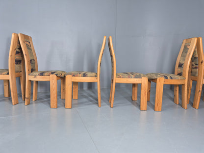 6 Brutalist Pine Dining Chairs 1980s Upholstery Danish Design Retro EB12146
