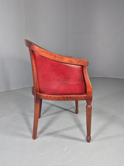 Vintage Tub Chair Antique Style Danish Made Red Vinyl Upholstery EB12696