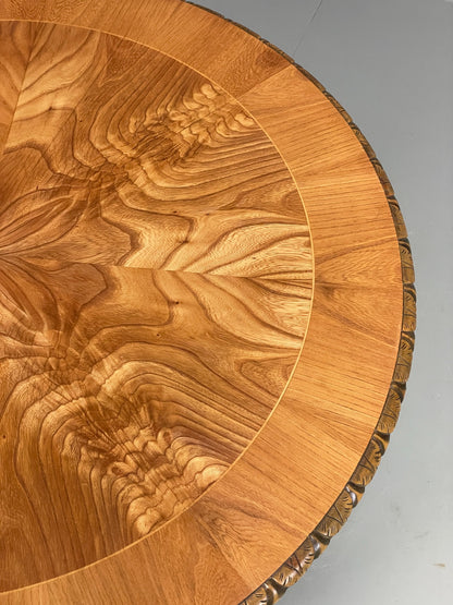 Vintage Carved Coffee Table Elm Art Deco Lion Feet 1950s EB11190