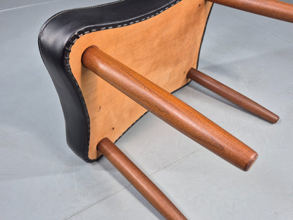 Vintage Danish Mid Century Footstool Black Vinyl Teak Legs 1960s Retro EB12098