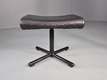 Vintage Danish Swivel Footstool Black leather 1980s Retro MCM  EB12567