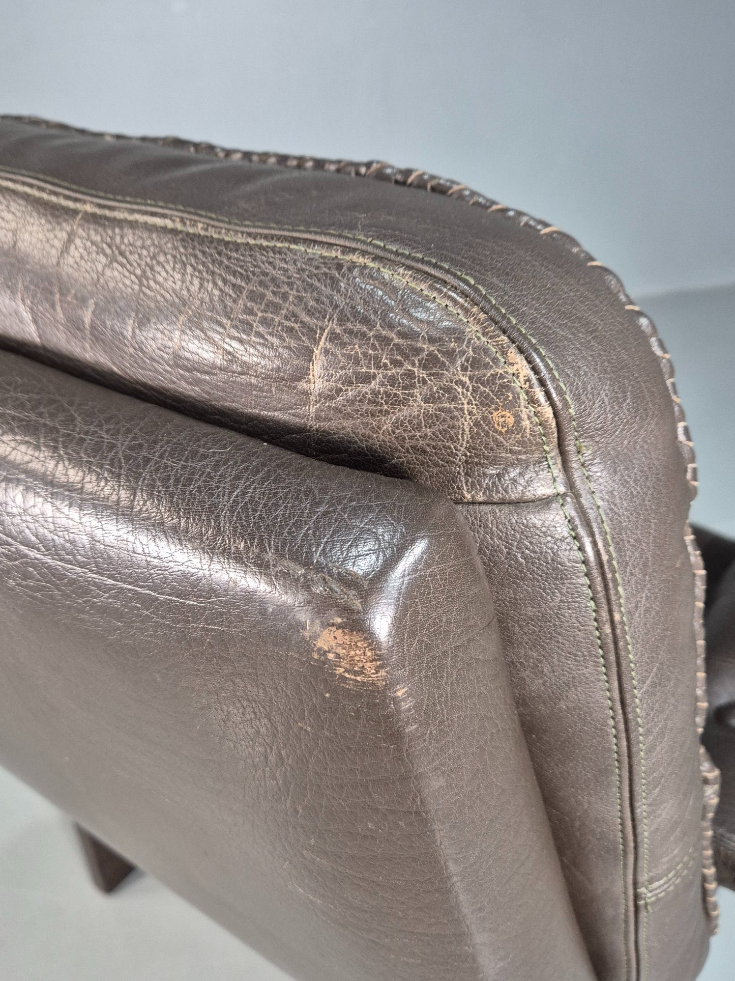 Vintage Mid Century Danish Leather Lounge Chair Stitched Detail Retro 70s EB8239