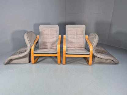 2 Vintage 1980s Leather Lounge Chairs Bentwood Frames Danish Retro MCM EB09253