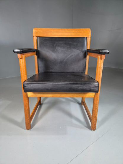 Vintage Mid Century Elbow Desk Chair Swedish 1960s Black Leather Retro EB07001