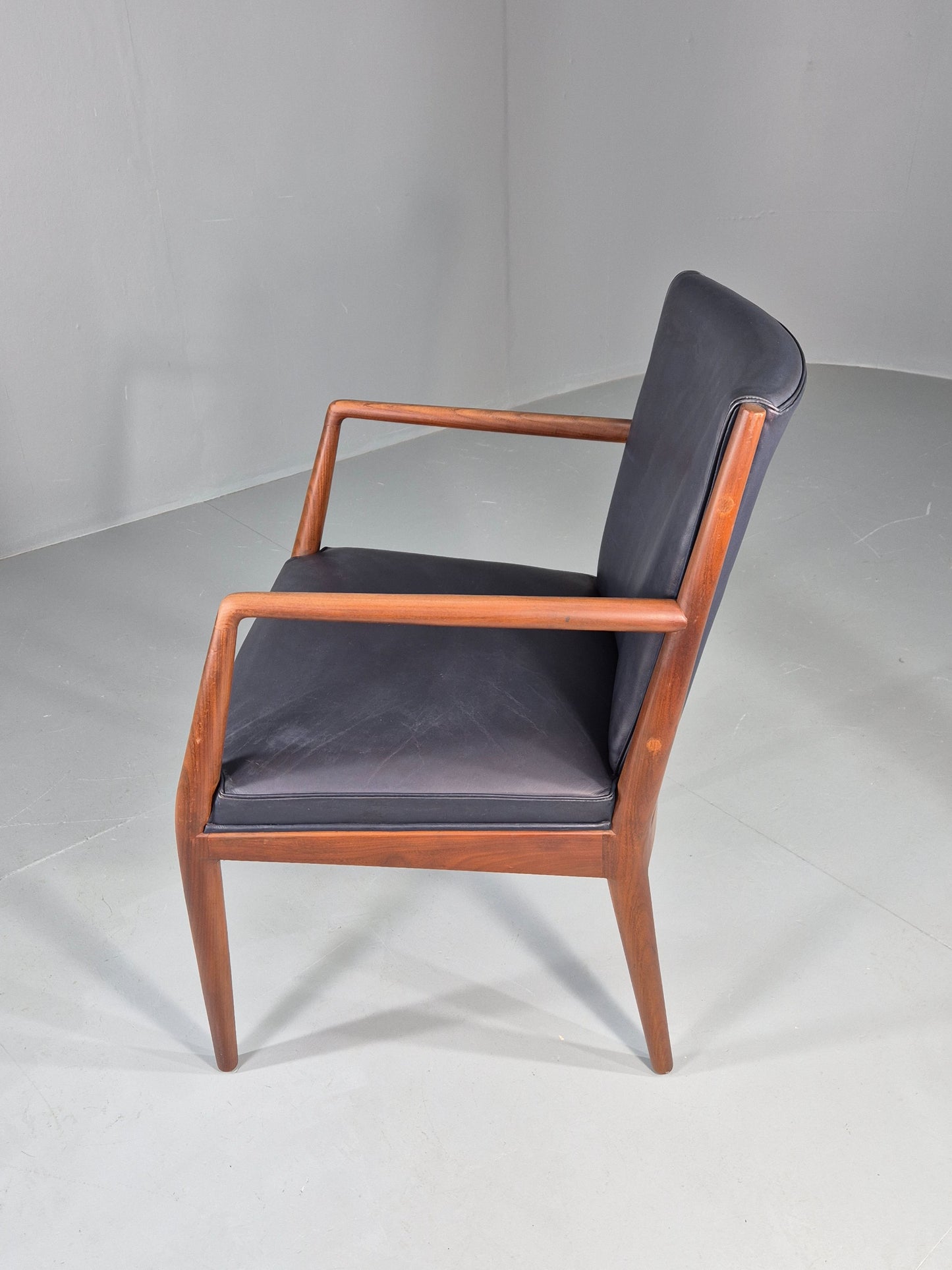 Vintage Mid Century Teak Armchair Blue Leather 1960s Retro EB11894